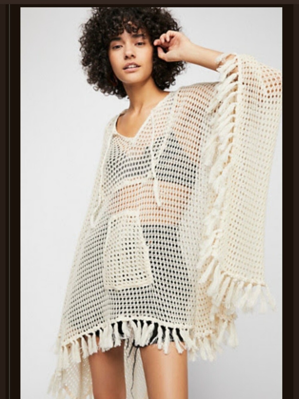 Free People Open-Knit Fringe Crochet Poncho